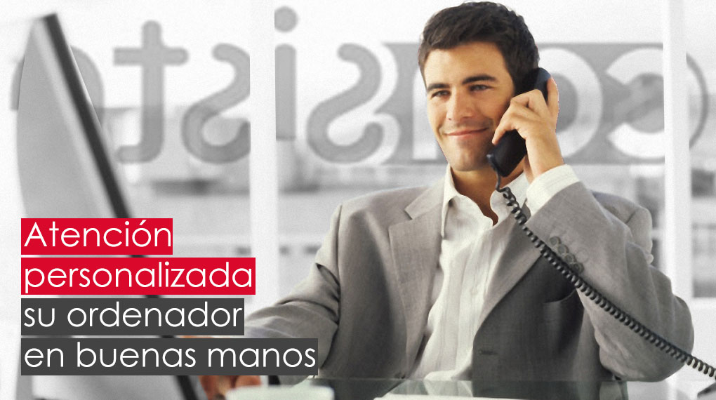 Atención personalizada. Su ordenador en buenas manos Un hombre al teléfono. Atención personalizada. Su ordenador en buenas manos